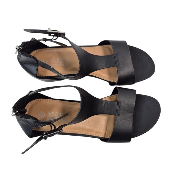 Serra Sandals Womens 9 Black Strappy Wedge Heels Memory Foam Beach Boho Chic - Picture 8 of 8